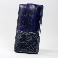 BONRONI Leather Case for Sony Xperia Z L36h (Blue snake)