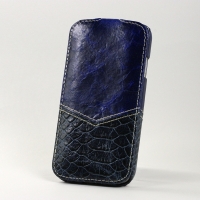 BONRONI Leather Case for Samsung Galaxy S4/IV GT-I9500 (blue snake)