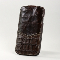 BONRONI Leather Case for Samsung Galaxy S4/IV GT-I9500 (brown croc)